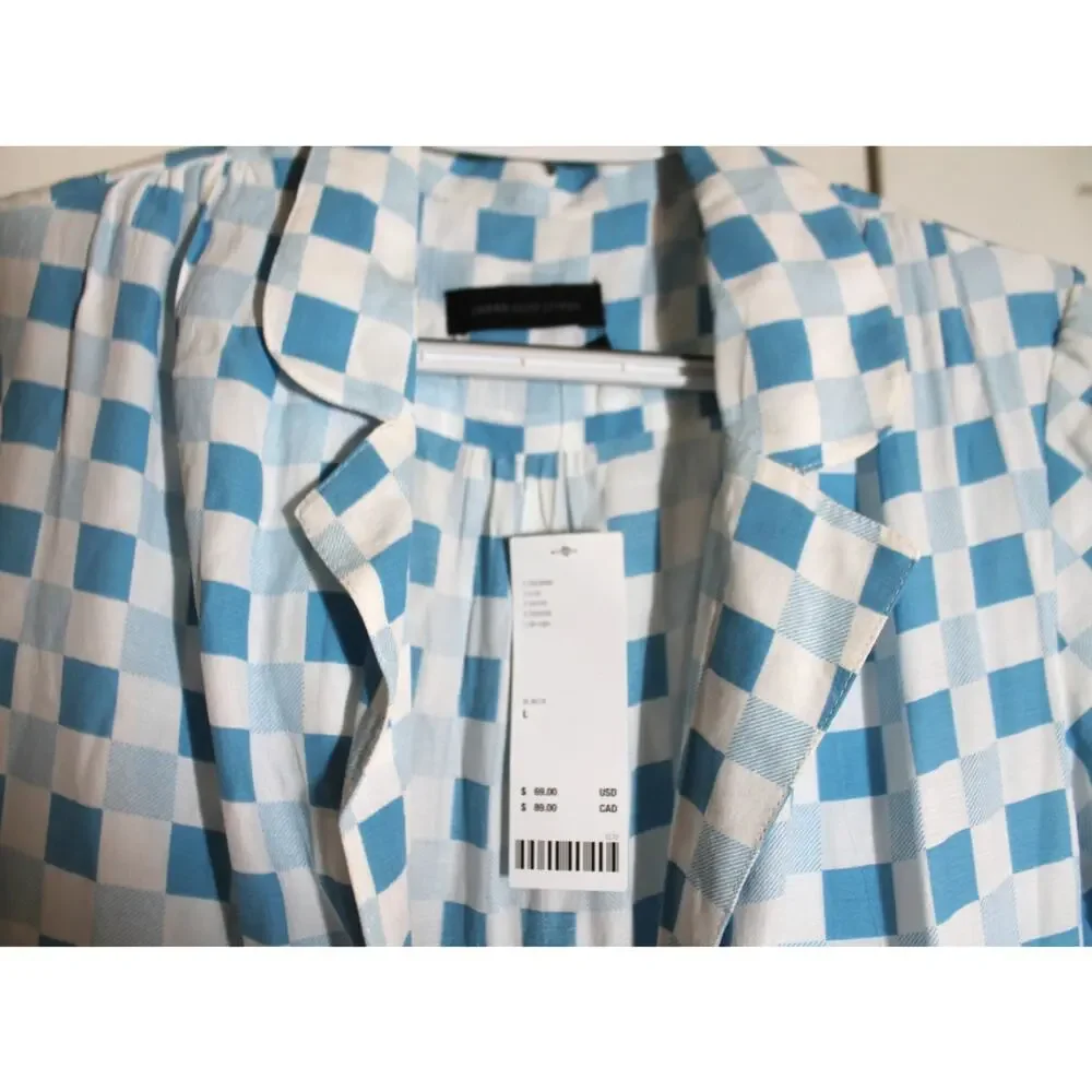Urban Outfitters Mila Blue Check Midi Shirt Dress sz L NEW - Picture 4 of 4